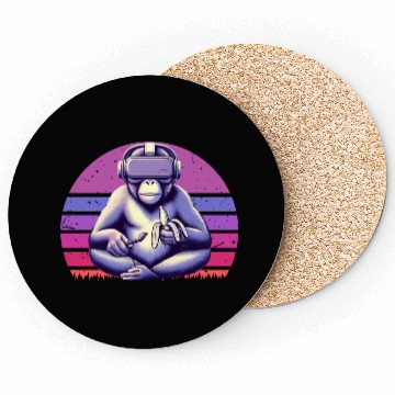 Discover Virtual Zen: Retro Aesthetic Gamer Gorilla Coasters