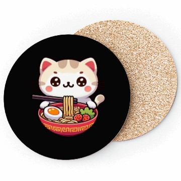 Discover Cute Cat Eating Ramen Coasters
