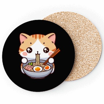 Discover Cute Cat Eating Ramen Coasters