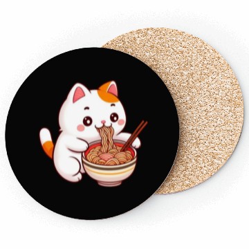 Discover Cute Cat Eating Ramen Coasters