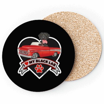 Discover Cute black lab in classic truck inside a heart Coasters