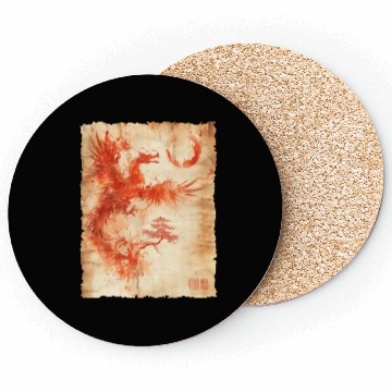 Discover Fantasy Papyrus Scroll Japanese Art Silhouette Coasters