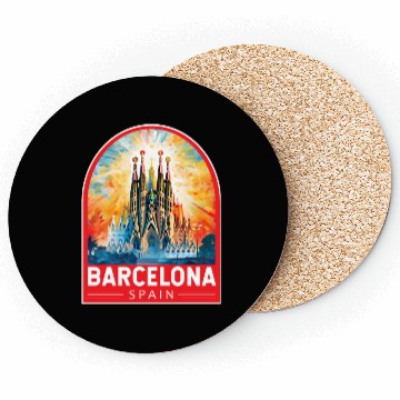 Discover Barcelona Spain Travel Art Emblem Coasters