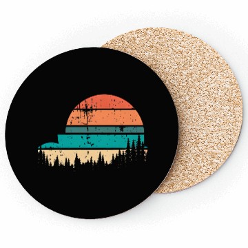 Discover Retro Evergreen Sunset Stepped Circle Design Coasters