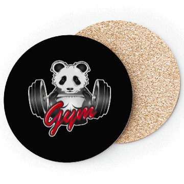 Discover Bodybuilder panda bear with barbell in the gym Coasters