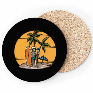 Discover Surfing Surfer Skeleton Skull Nature Coasters