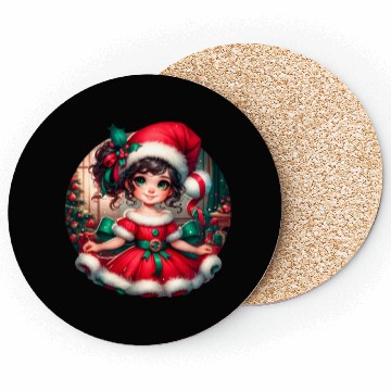 Discover Santa Claus Girl Illustration Funny Christmas Coasters