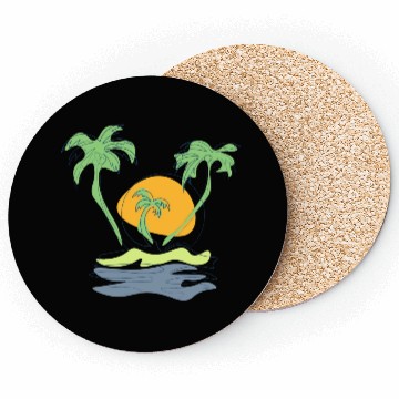Discover Outline beach scenery with palm trees island Coasters