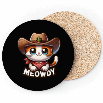 Discover Cute Meowdy Cat Cowboy Pun Coasters
