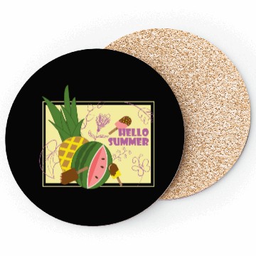 Discover Hello summer fruit ice cream flowers & butterfly Coasters