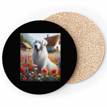 Discover Kuvasz Dog Cottagecore Meadow Serenity Men Women Coasters