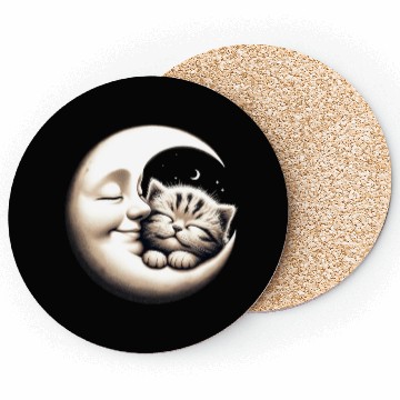 Discover Peaceful Kitten and Moon Embrace Coasters