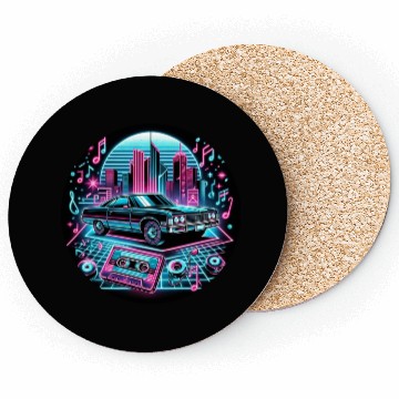 Discover Retro Vintage Car & Cassette Tape Neon Design Coasters