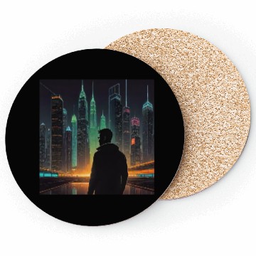 Discover Neon Horizon: A Futuristic Cityscape Coasters