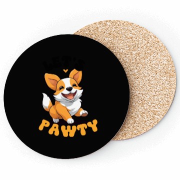 Discover LET'S PAWTY Cute Happy Corgi Dog Coasters