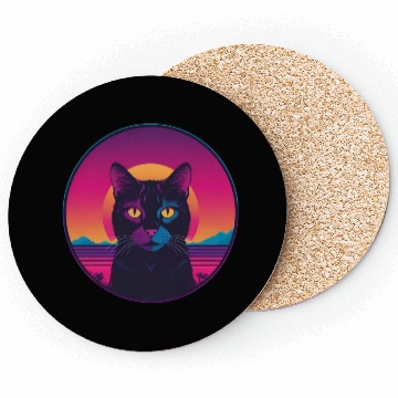 Discover Synthwave Black Cat Coasters