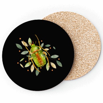 Discover Stephanorrhina guttata - green insect with leaves Coasters