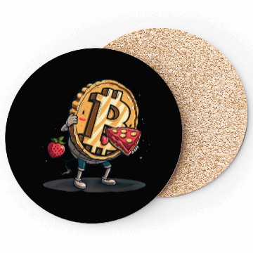 Discover Pi day 3.14 Crypto Bitcoin Eat Strawberry Pizza Coasters