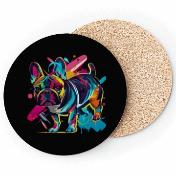 Discover Neon Paws: French Bulldog in 80s Pop Art Style Coasters