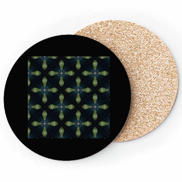 Discover green and blue cross pattern on black background Coasters