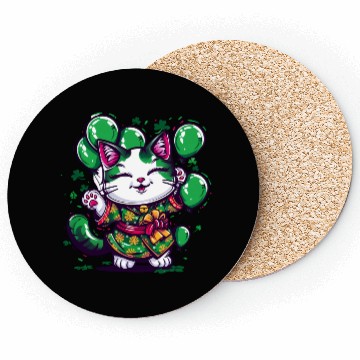 Discover Kawaii St Patricks Day Cat With Balloons Coasters