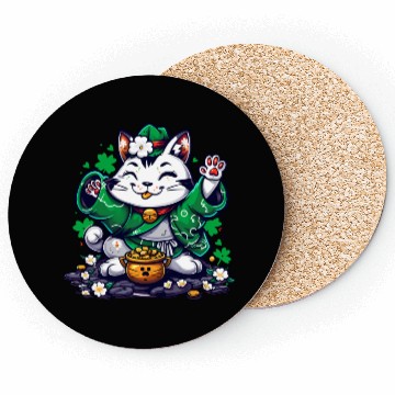 Discover Kawaii St Patricks Day Cat With a Pot Of Gold Coasters
