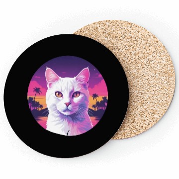 Discover Synthwave White Cat 2 Coasters