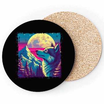 Discover Retro Wolf Gazing at the Moon Coasters