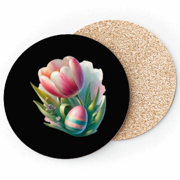 Discover Spring Colorful Tulip With Easter Egg Coasters