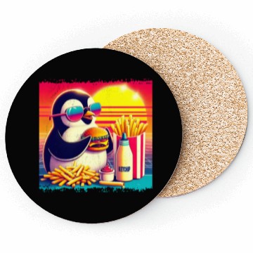 Discover Vintage Penguin in Retro Sunset Dining Coasters