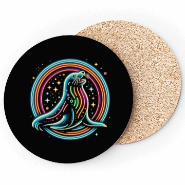 Discover Seal Neon in circle Coasters