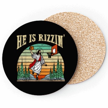 Discover He Is Rizzin Funny Basketball Easter Christian Coasters
