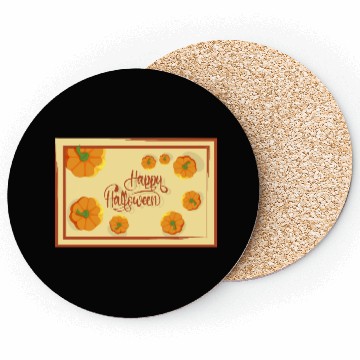 Discover Greetings Happy Halloween typography and pumpkins Coasters