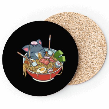 Discover cat eating ramen Coasters