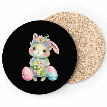 Discover Cute Easter Bunny with Flowers. Watercolor Coasters