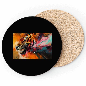 Discover Tiger On Abstract Colorful Background Wall Art Coasters