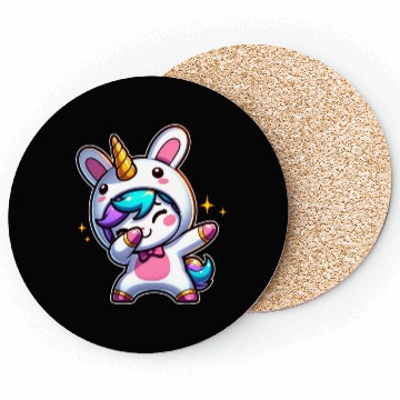 Discover Cute Kawaii Dabbing Unicorn Wearing Easter Bunny Coasters