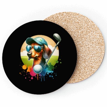 Discover Dachshund Golfer Golfing Wiener Dog Owner Design Coasters