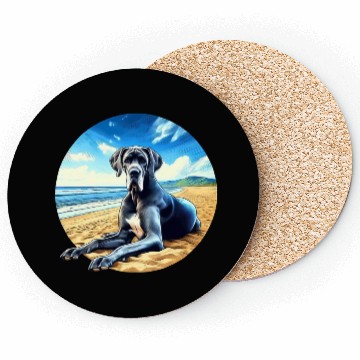 Discover Great Dane on the Beach Cartoon Coasters