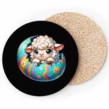 Discover Colorful Lamb Hatching from Easter Egg Cartoon Coasters