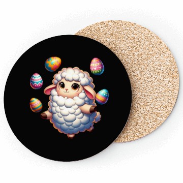 Discover Colorful Easter Egg Juggling Lamb Cartoon Coasters