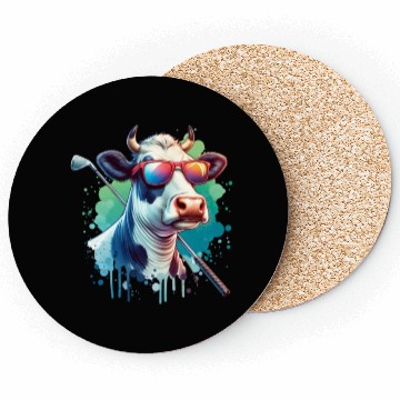 Discover Cow Golfer Golf Course Dog Owner Coasters
