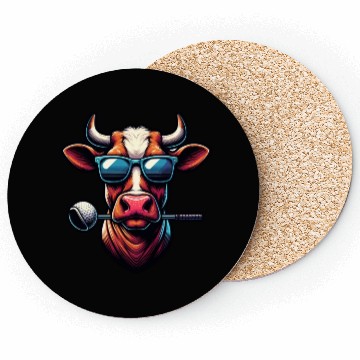 Discover Cow Golfer Golf Course Dog Owner Coasters