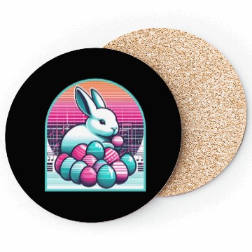 Discover Synthwave Easter Bunny with Eggs Coasters
