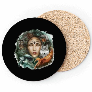 Discover Wildlife Tribal Wolf Owl Turtle Woman for a Coasters