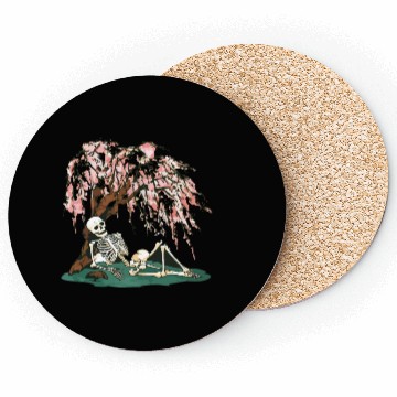 Discover Skeleton in Repose Under a Cherry Blossom Tree Coasters