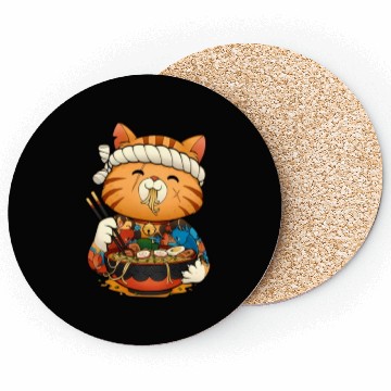 Discover Cute anime cat eating ramen noodles Coasters