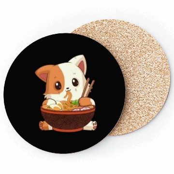 Discover Cute anime cat eating ramen noodles Coasters
