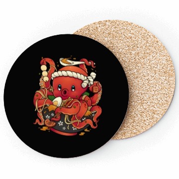 Discover Cute Anime Octopus Eating Ramen Noodles Coasters