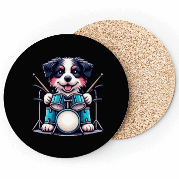 Discover Cool Border Collie Drummer Puppy Design Coasters